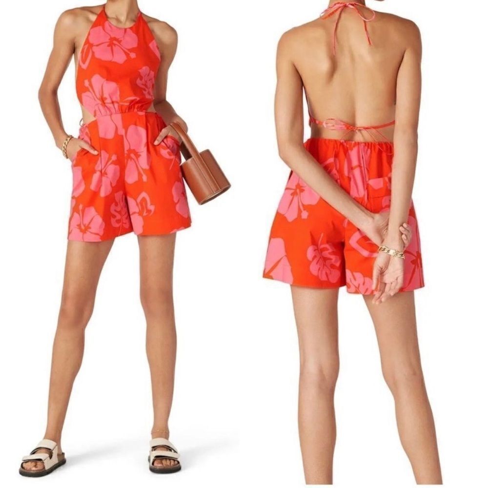 Staud Georgia Red Floral Romper size 2